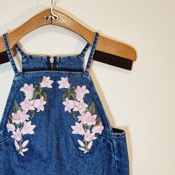 Topshop Denim Embroidered Lilly Mini Dress Size * - Picture 2 of 3